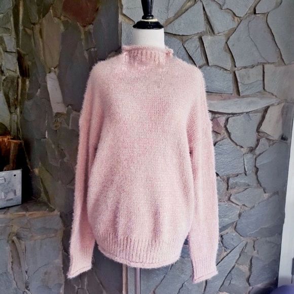 Rachel Zoe Sweaters - Rachel Zoe Pink Chenille Mock Neck Oversized Fuzzy Sweater